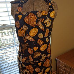 Reversible Fly Fishing Men's Grilling Unisex Apron Blue/Brown Center Pockets